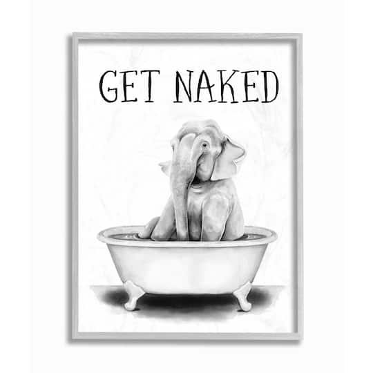 Stupell Industries Elephant Bathroom Humor Get Naked Phrase Animal Tub Framed Wall Art